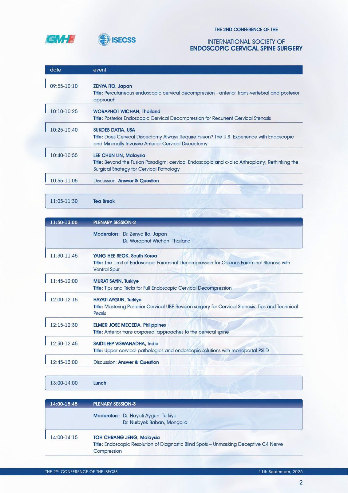ISECSS 2026 — Хурлын хөтөлбөр, 2-р хуудас (9-р сарын 11)